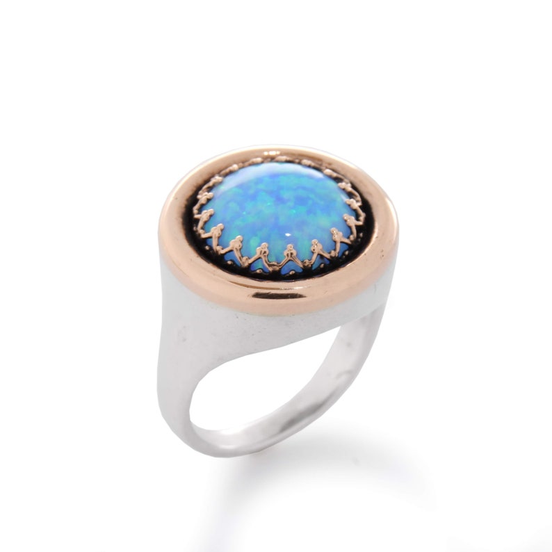 Oval Opal ring with Rose Gold braid image 1