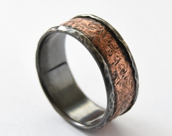 Rustic Band for Men made of Copper and Silver