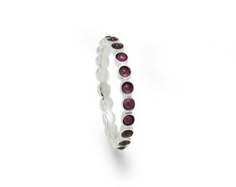 Silver Eternity Ring with Red Garnet