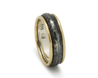 Rustic Silver Band with Gold Rim