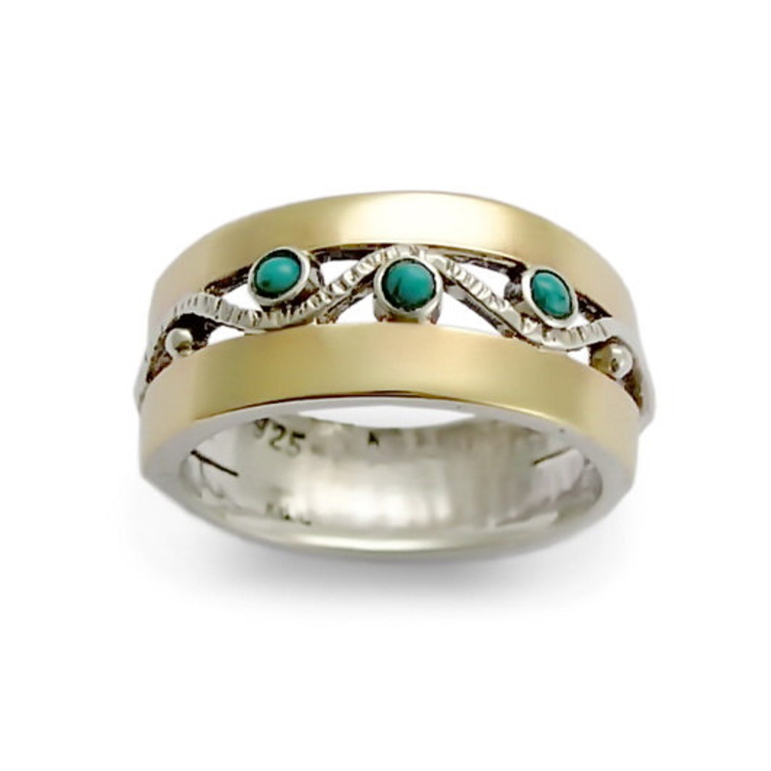 Two Tone Ring With Turquoise Stones - Etsy