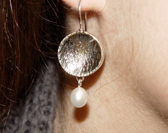 Textured gold rustic Earring with Pearl