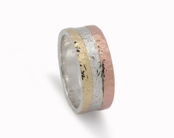 Mixed metals textured wedding ring