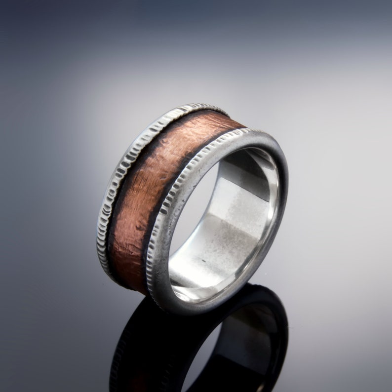 Organic Copper and Silver wedding band for men image 5