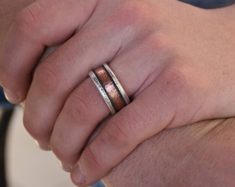 Organic Copper and Silver wedding band for men