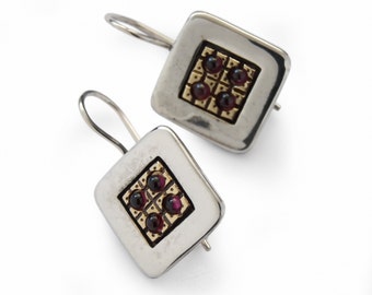 Ethnic square drop earrings with Garnet