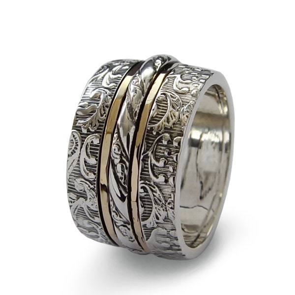 Two tone textured spinner ring