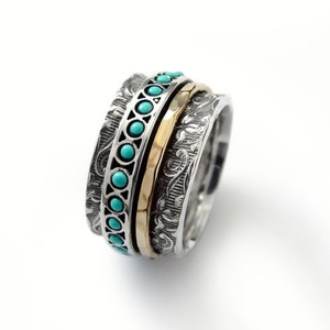 Floral wide spinner ring with Turquoise image 2