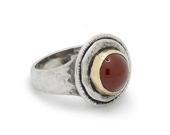 Rustic Two Tone ring with Red Carnelian