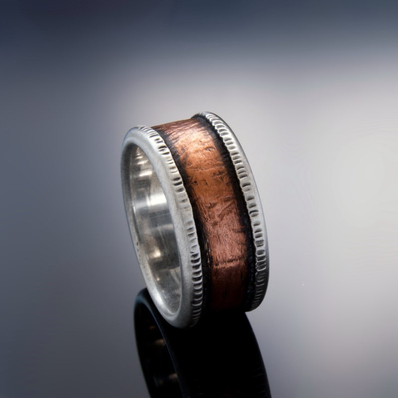 Organic Copper and Silver wedding band for men image 2