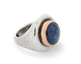 Rustic Silver and Rose Gold ring with Blue Kyanite