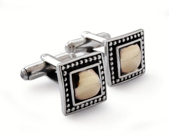 Square Gold and silver Cuff links with dotted frame