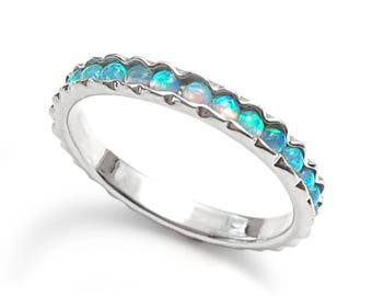 Silver Eternity Ring with blue Opals