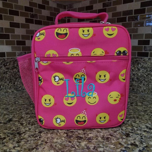 Pink Emoji lunch bag with Personalized Name or Monogram-School lunch bag