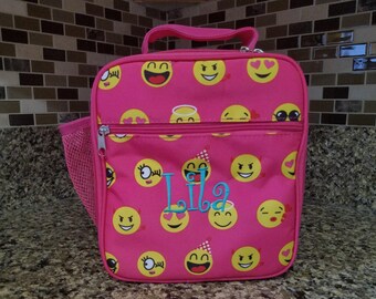 Pink Emoji lunch bag with Personalized Name or Monogram-School lunch bag