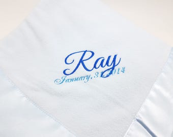 Personalized Satin Trim Microfleece Baby Blankets with Embroidery 36" X 50" for baby shower, daycare, birthday gift