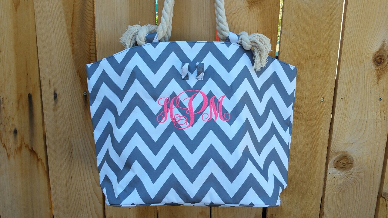 20 Large Gray Chevron Tote bag beach bag with Monogram | Etsy