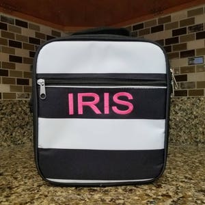 Black and White Stripe Lunch Bag W/ Detachable Shoulder Strap With ...