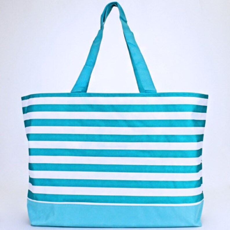 23 Large Turquoise Stripe Tote bag beach bag with | Etsy