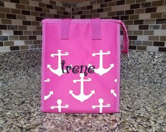 Anchor Fuchsia White Lunch bag with Personalized Name or Monogram-School lunch bag