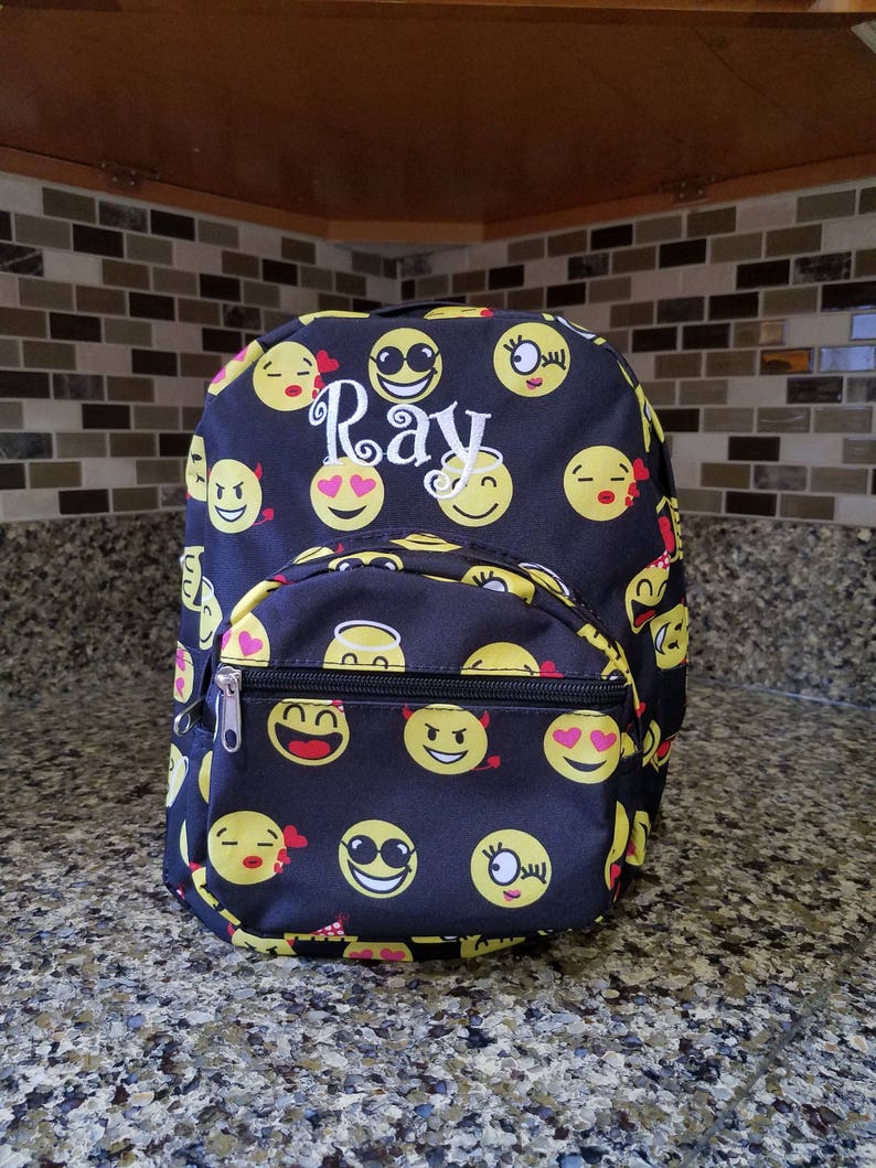 Small size Black Emoji Backpack double strap with Embroidery | Etsy