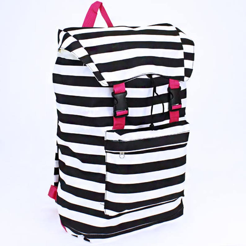 black and white stripe backpack