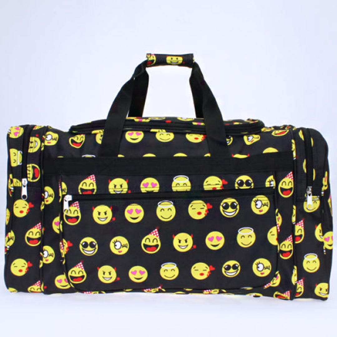 Black Emoji Icons 22 Duffel Bag With Embroidery for Summer Camps