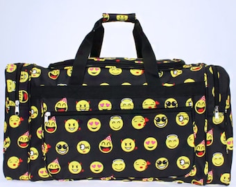 Black Emoji Icons 22" Duffel Bag with Embroidery for summer camps, family trips, birthday gift, back to school, field trip