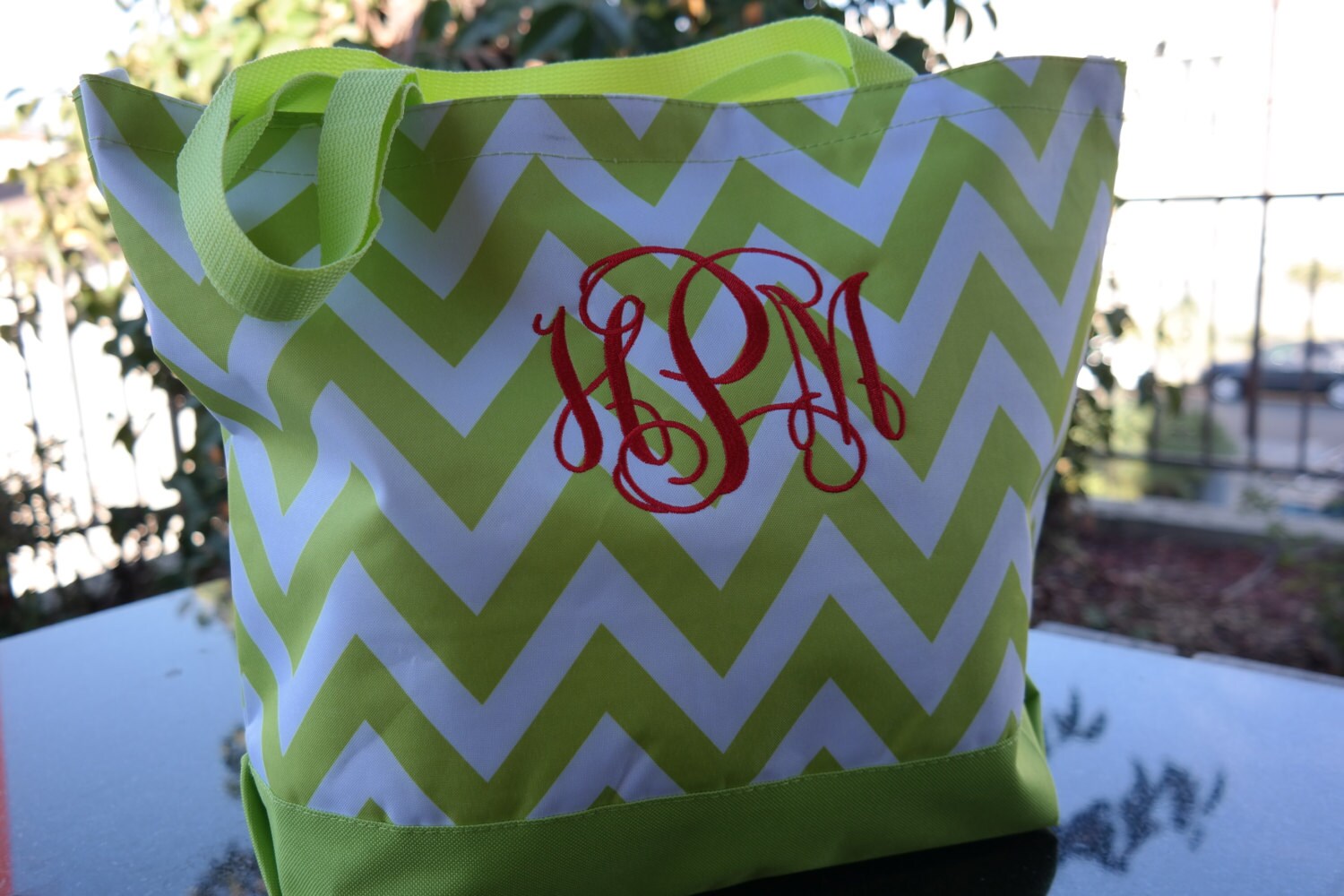 Lime Green CHEVRON Tote Bag Beach Bag With Monogram-Bridesmaid | Etsy