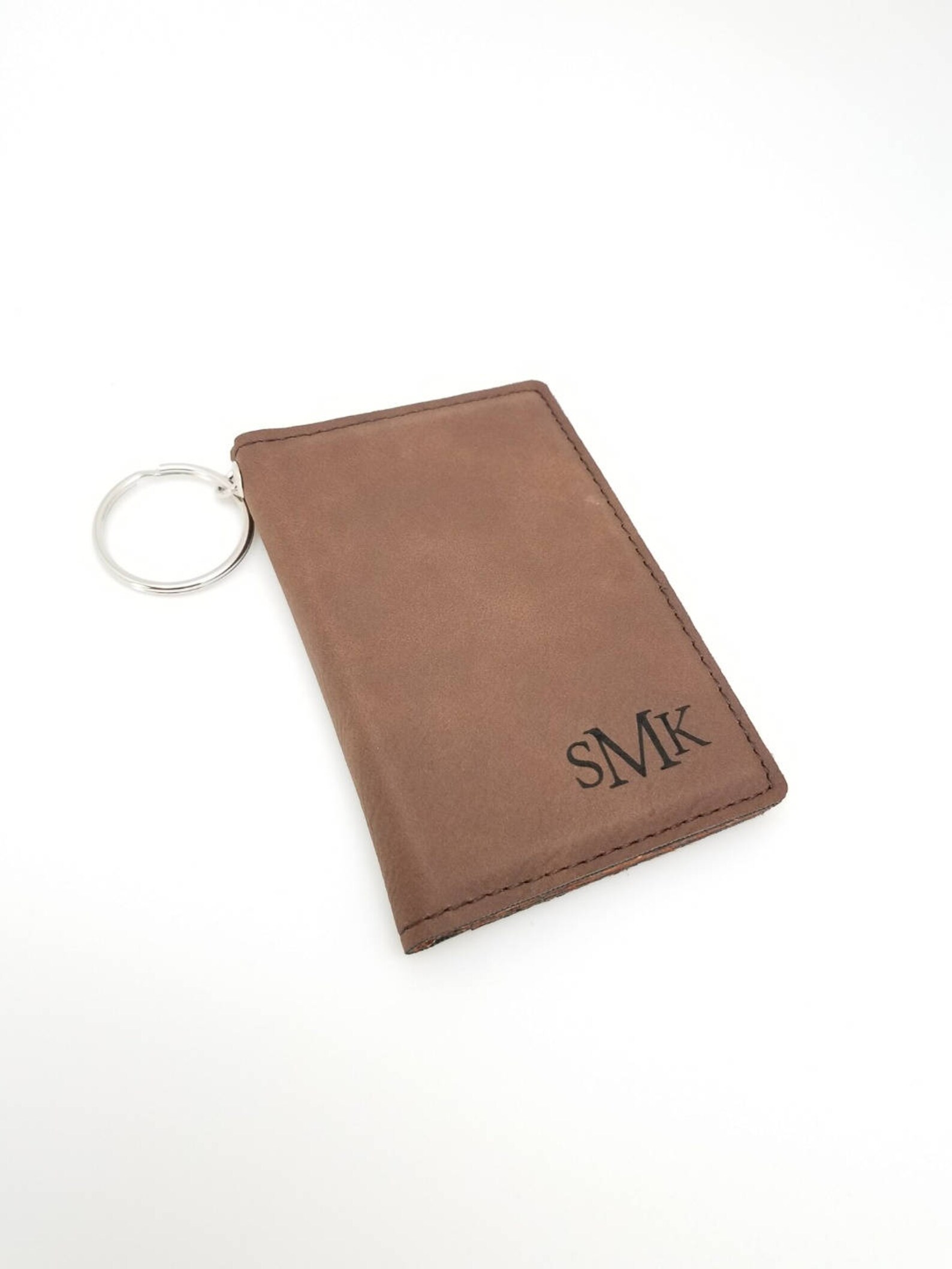Brown Leatherette Keychain ID Holder W/ Laser Engraving, Personalized