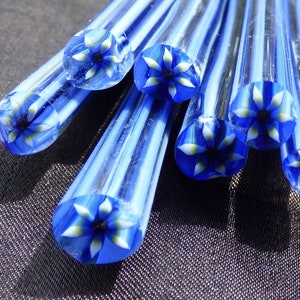 blue/yellow/white flower murrine cane. Boro, 33COE. 3 dollars per gram milli millie murrini millefiori mille millefiore
