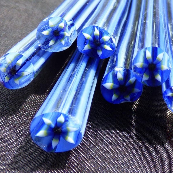 blue/yellow/white flower murrine cane. Boro, 33COE. 3 per gram milli millie murrini millefiori mille millefiore