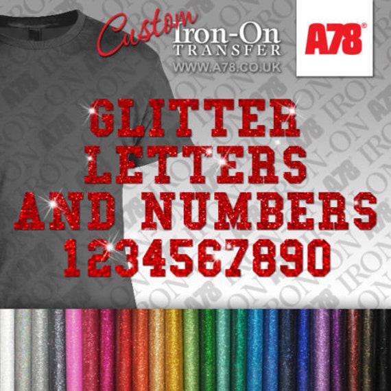 Custom text HOTFIX GLITTER Transfer Iron on Personalised name with number