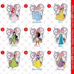 Disney Princess Castle Watercolour Iron On DTF transfer A6 A5 A4 T-shirt decoration Ready To Press Hot Fix Belle Tiana Rapunzel Moana 00023
