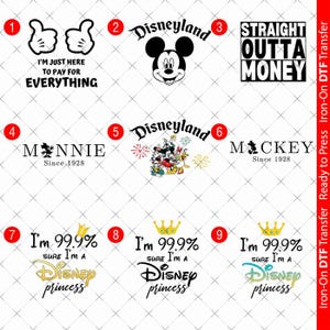 Disney Trip Iron On DTF transfer A6 A5 A4 Mickey Minnie T-shirt decoration Ready To Press UK Hot Fix Outta Of Money I Pay 2025 Holiday 00001