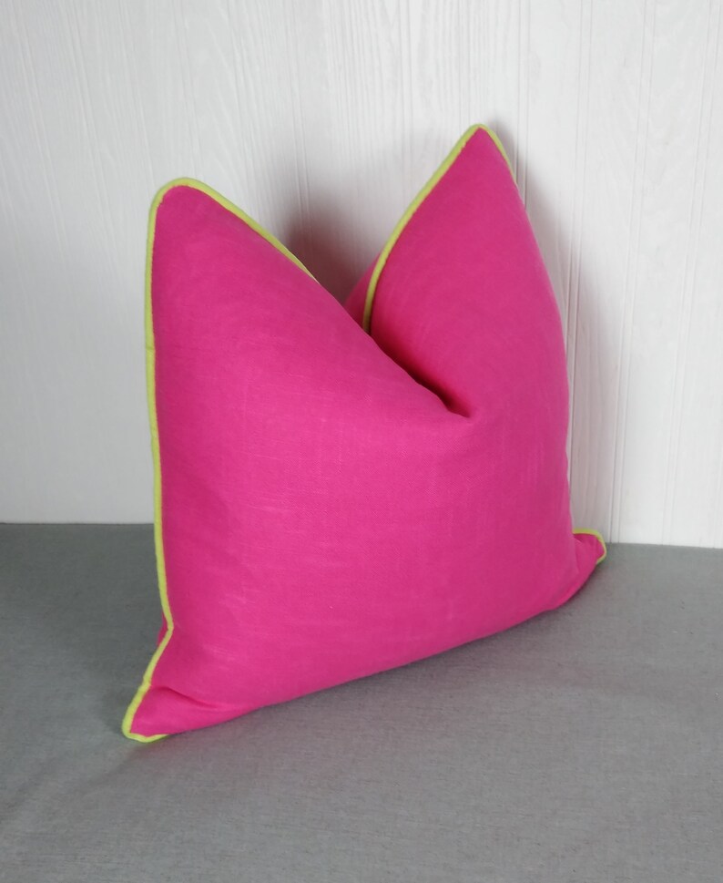 Fuchsia Pink Pillow Cover Linen Rayon Blend FREE PIPING 18x18 Etsy