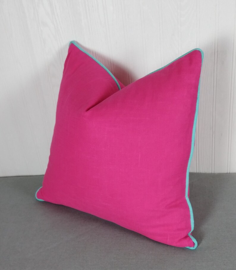 Fuchsia Pink Pillow Cover Linen Rayon Blend FREE PIPING 18x18 Etsy