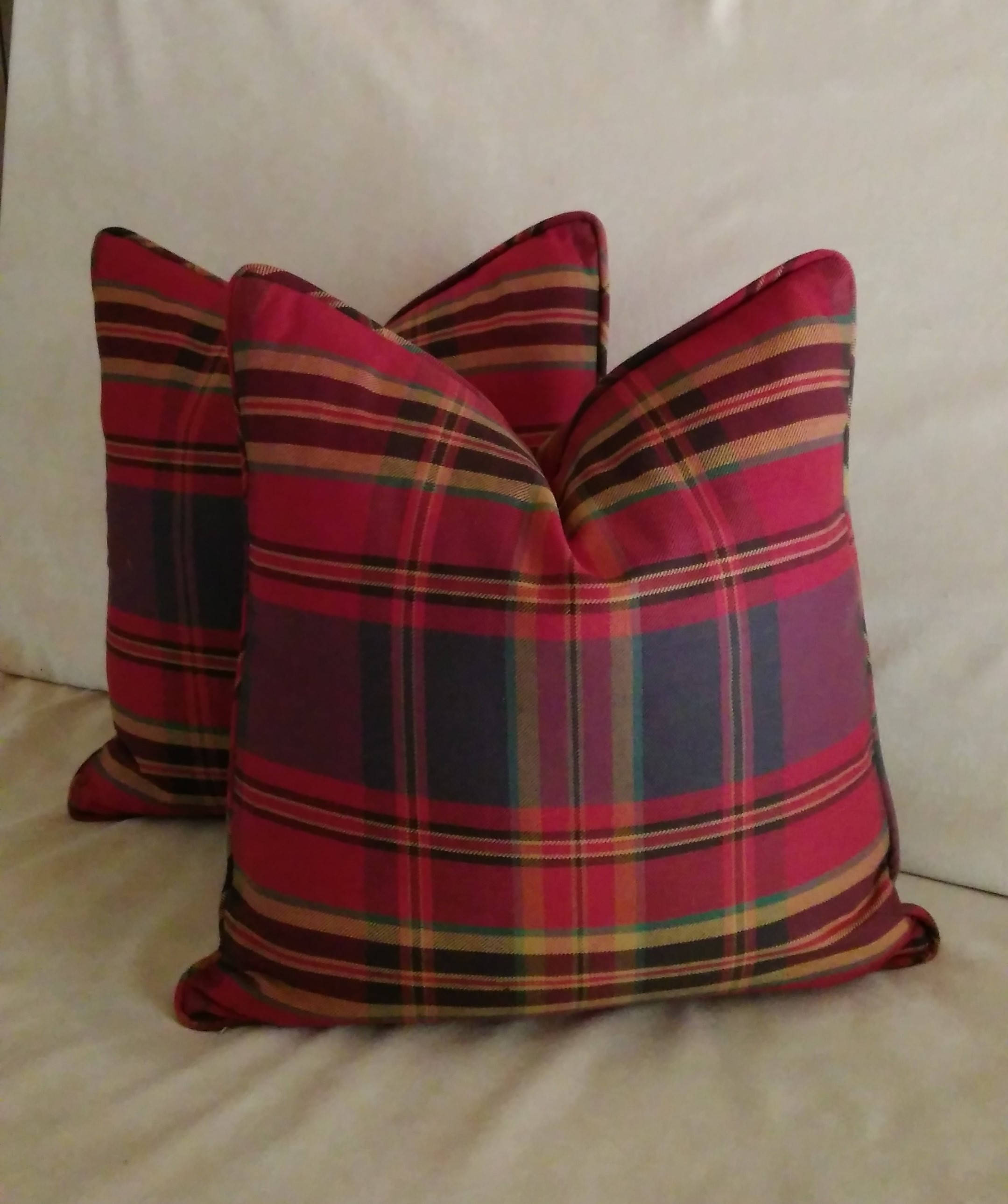 Plaid Euro Sham Red Blue Tartan Eurosham with Piping or Knife Etsy