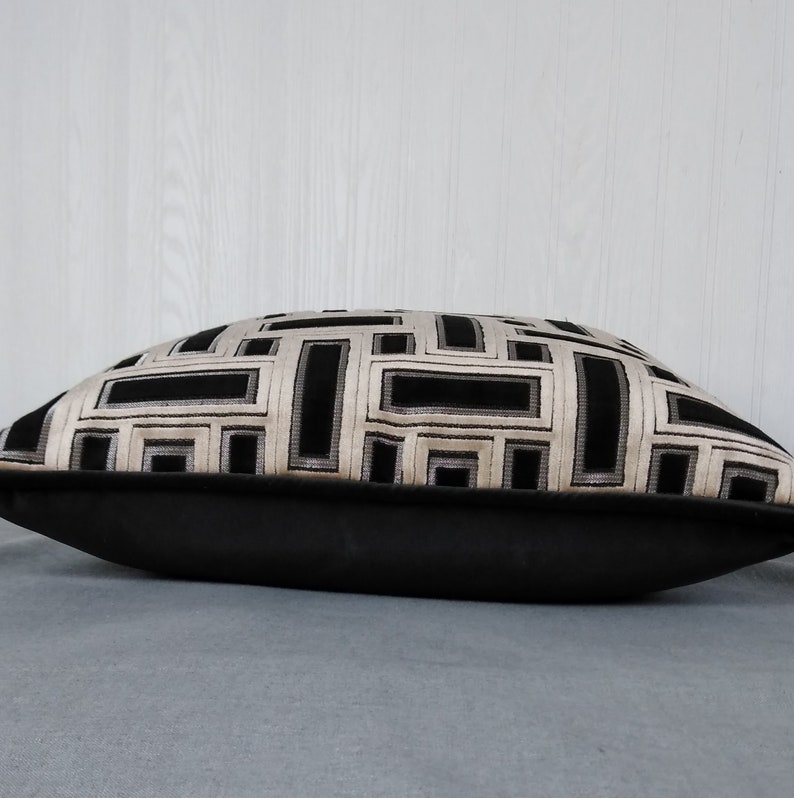 Black Ivory Taupe Pillow Cover Cut Velvet Geometric 18x18 Etsy