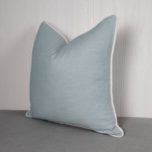 Light Blue Pillow Cover Linen Rayon Blend FREE PIPING 18x18 20x20 22x22 24x24 Made to Order