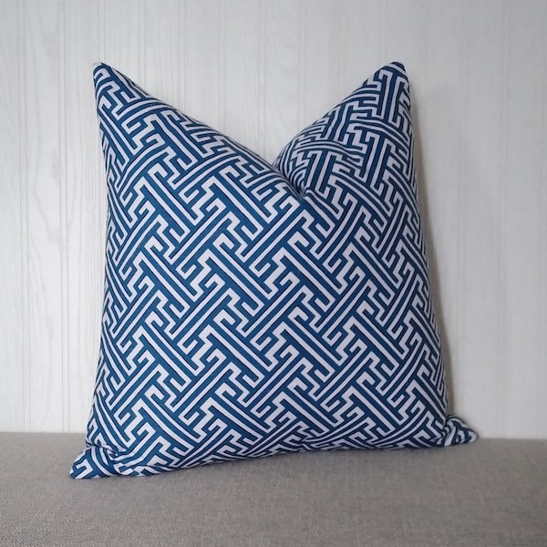 Blue Pillow Cover Blue and White Trellis FREE PIPING 18x18 20x20 22x22 24x24 Made To Order