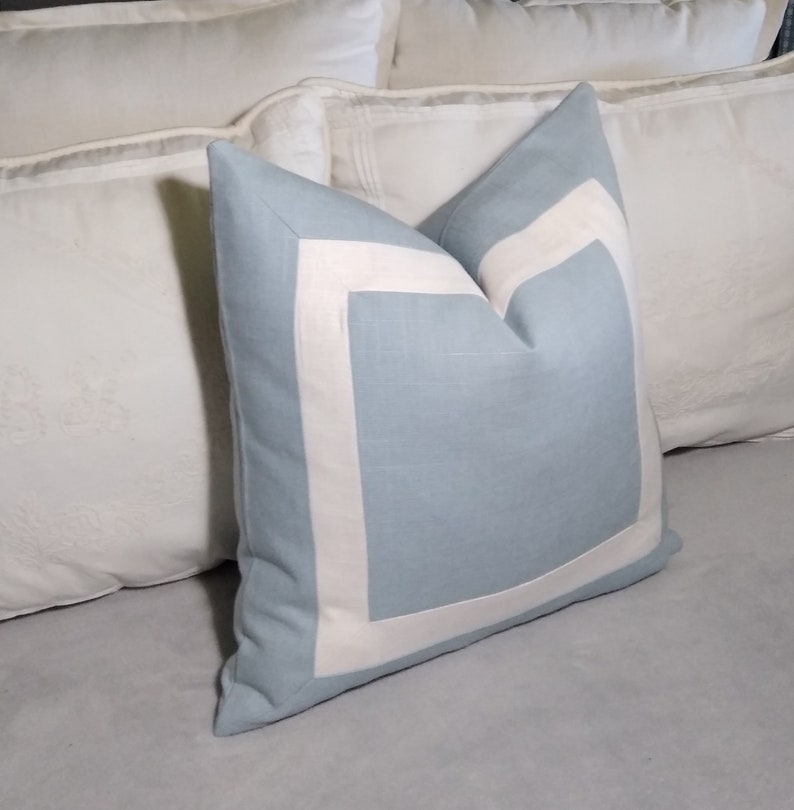 Light Blue and White or off White Pillow Cover With Mitered Etsy