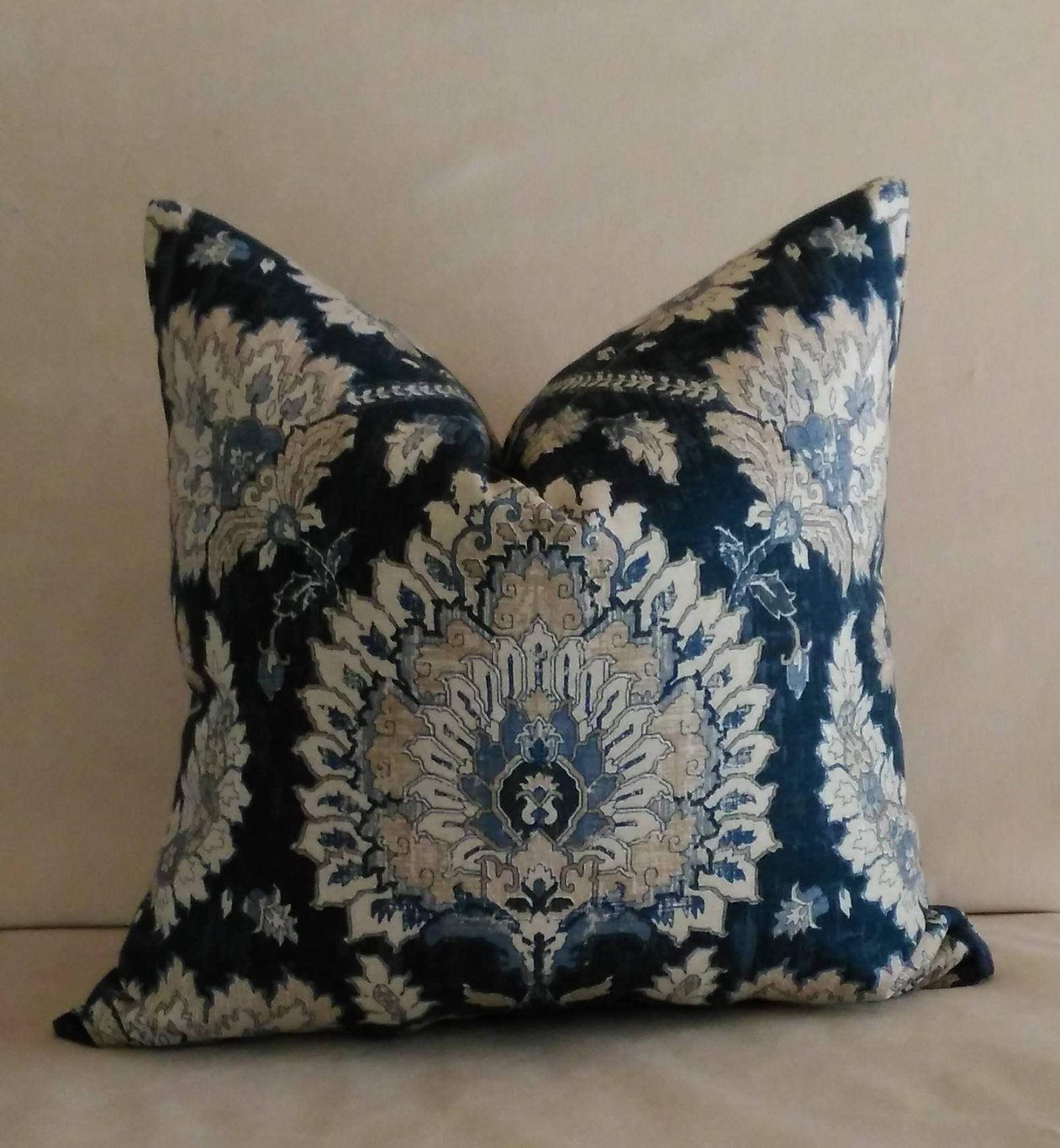 Navy Blue Ivory Pillow Cover Jacobean Floral Knife Edge or Etsy