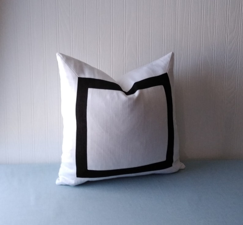 White and Black Pillow Cover Black Mitered Band 20x20 22x22 Etsy