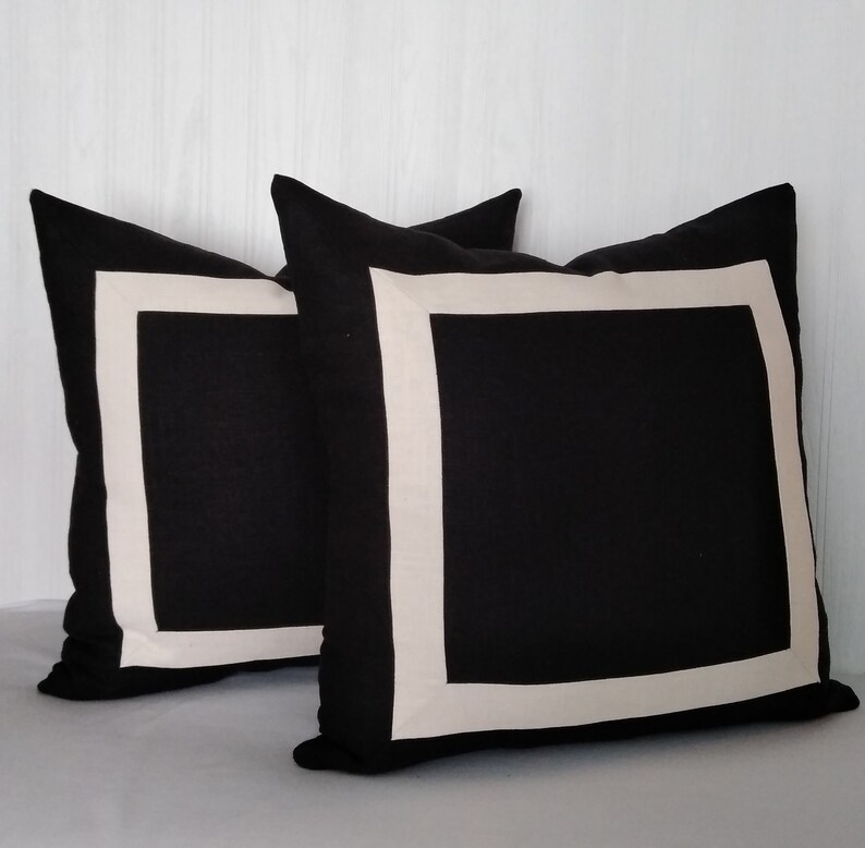 Black and Ivory Linen Euro Sham Pillow Cover 24x24 26x26 MADE Etsy