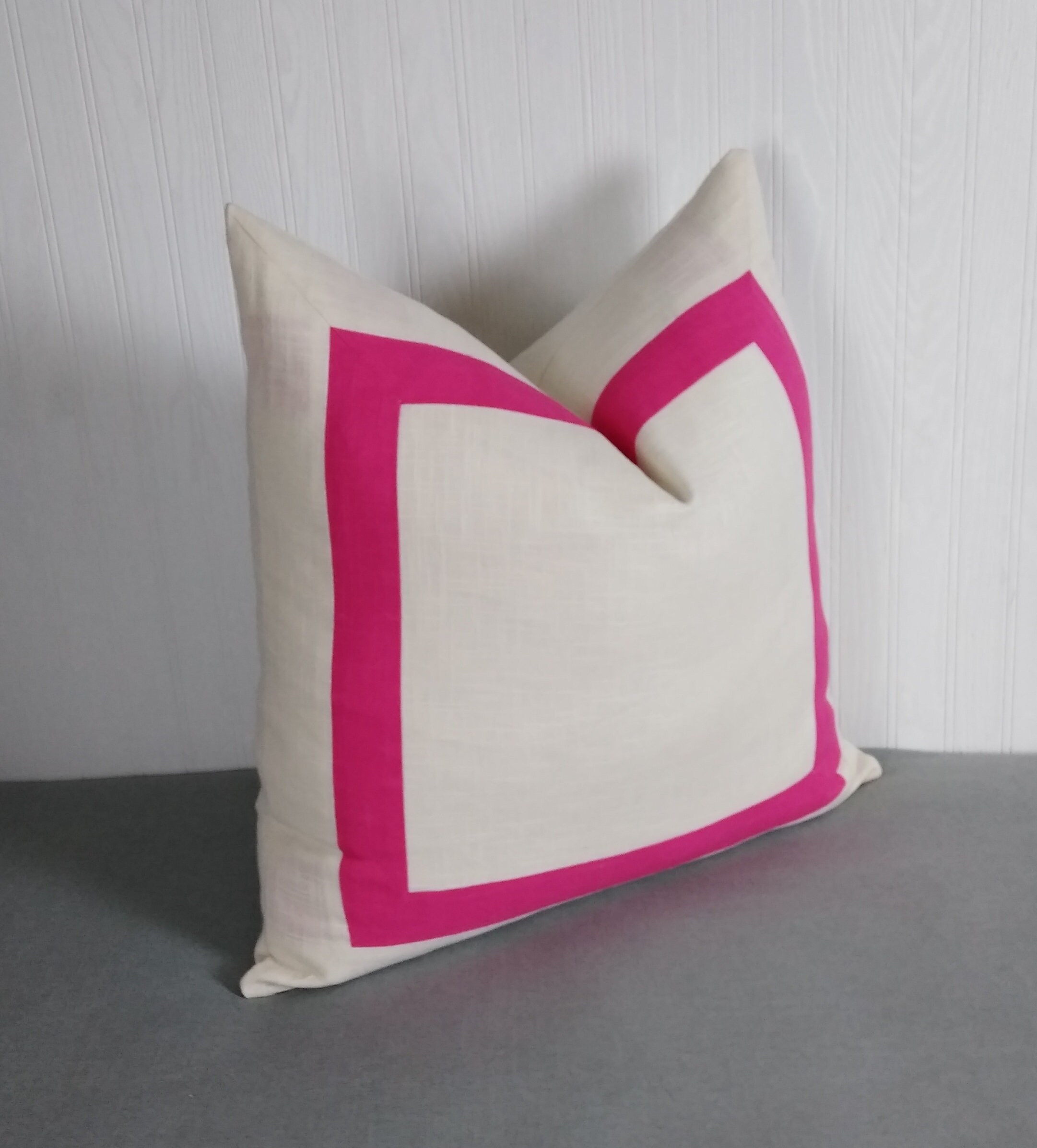 Fuchsia Pink Pillow Cover With Ivory or White Mitered Band Etsy