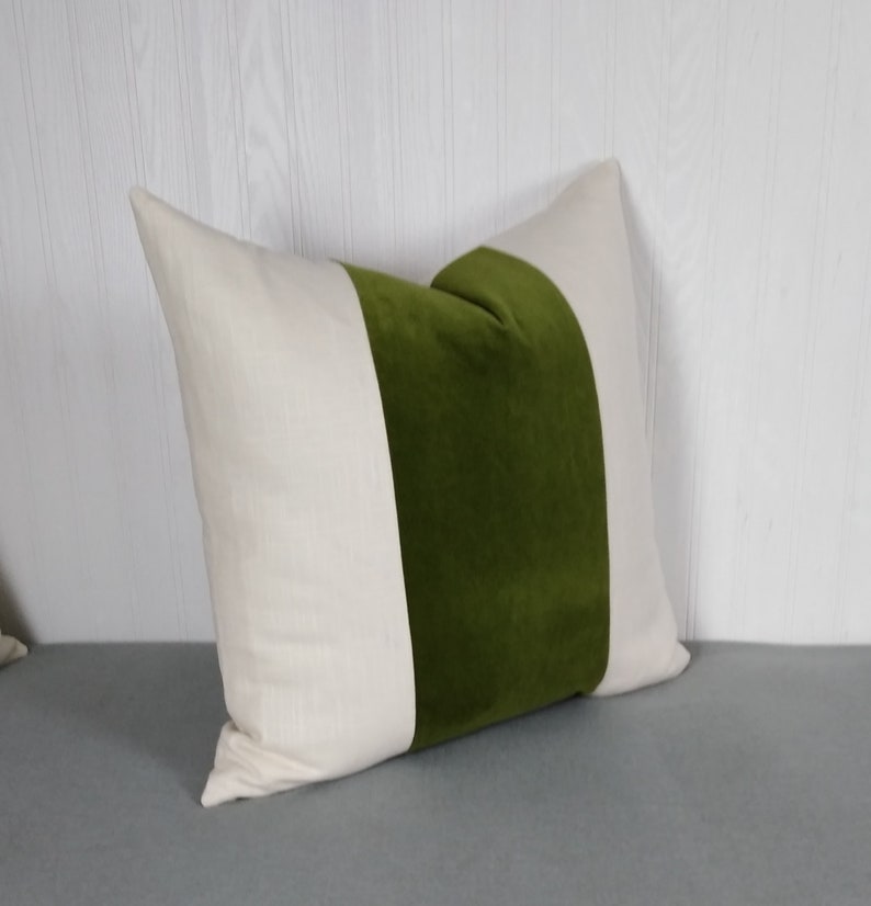 Olive Green Pillow Cover Tri Panel Color Block Ivory or White Etsy