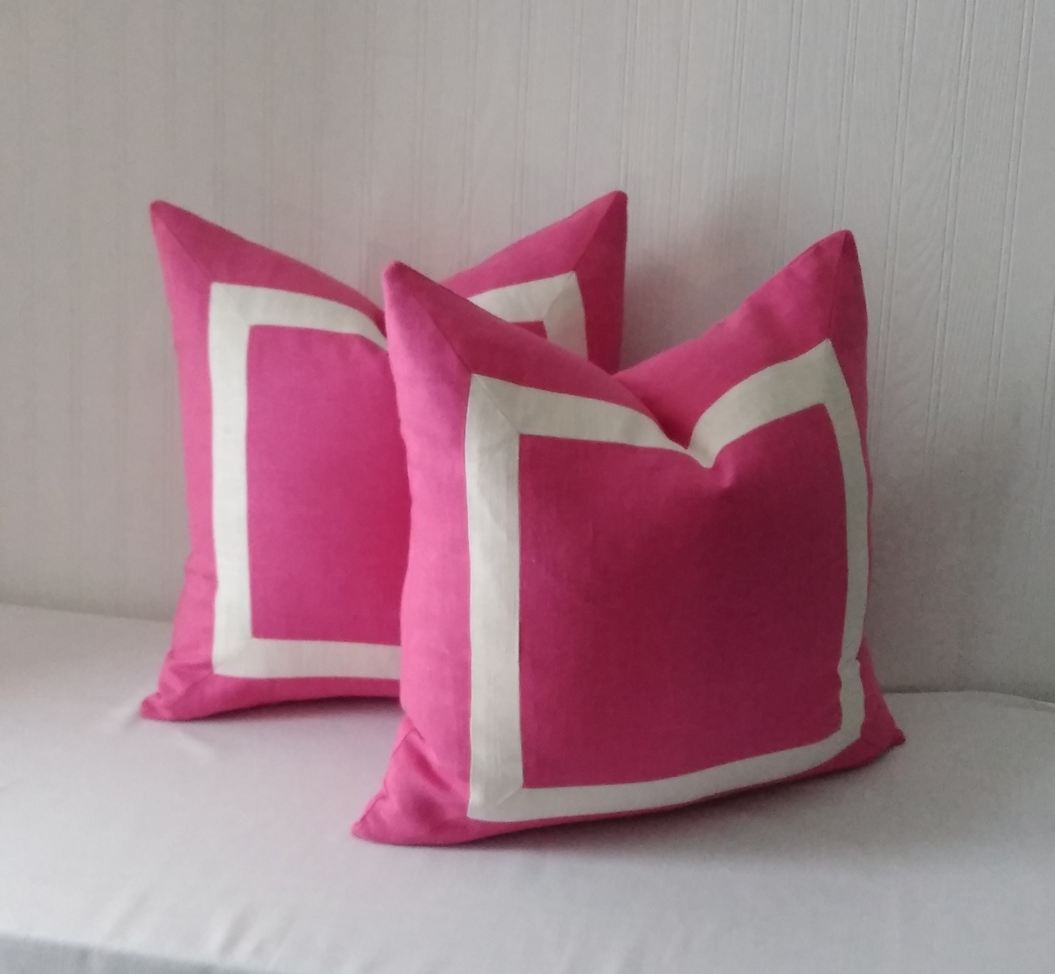 Fuchsia Pink Pillow Cover With Ivory or White Mitered Band Etsy
