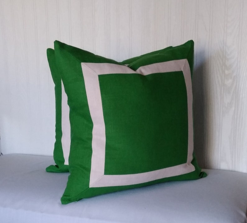 Green Ivory Euro Sham Pillow Cover Kelly Emerald Linen Blend Etsy