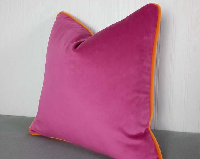 Pink Velvet Pillow Cover Fuchsia FREE PIPING 18x18 20x20 22x22 Etsy